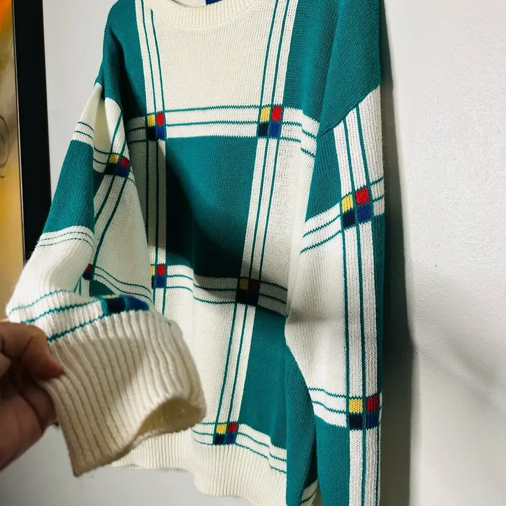 Vintage Par Four Green White Crewneck Oversized Sweater Golf Themed Size L